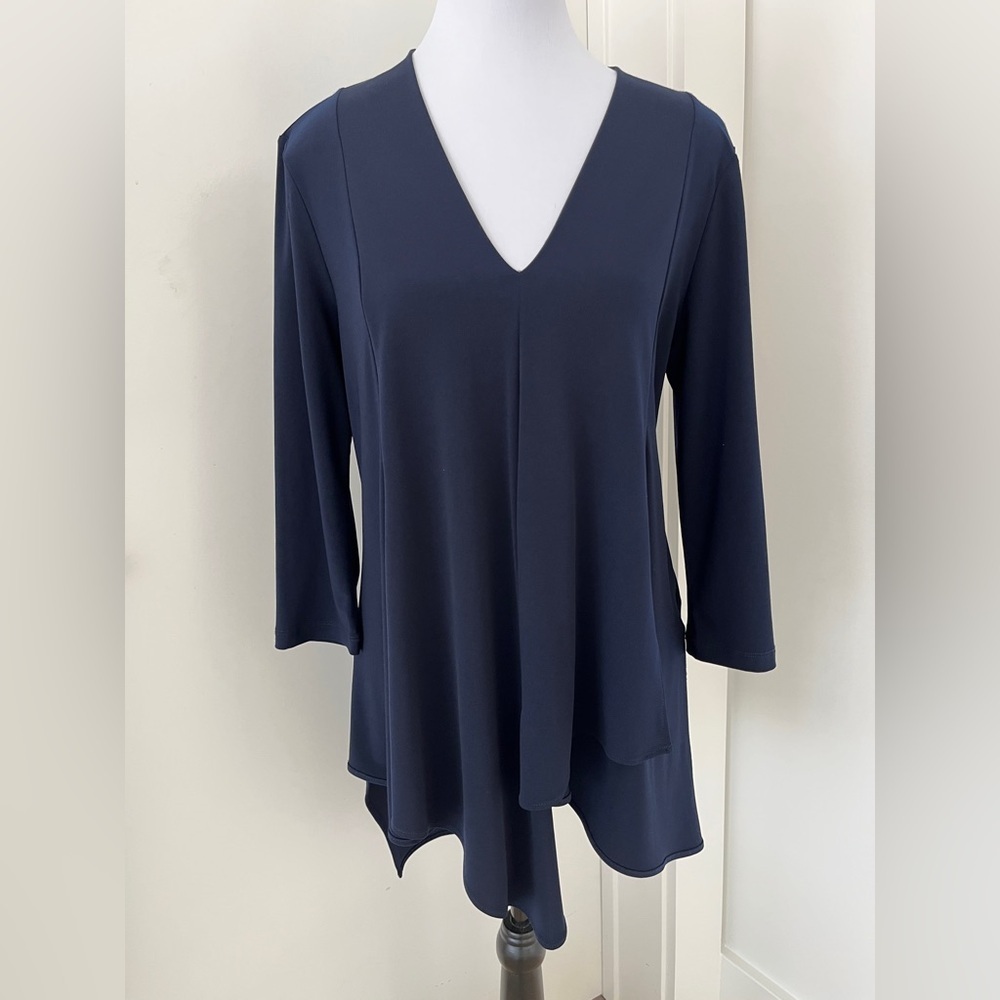 JOSEPH RIBKOFF Asymmetric Draped Panel Tunic V Neck 3/4 Sleeve Lagenlook Travel